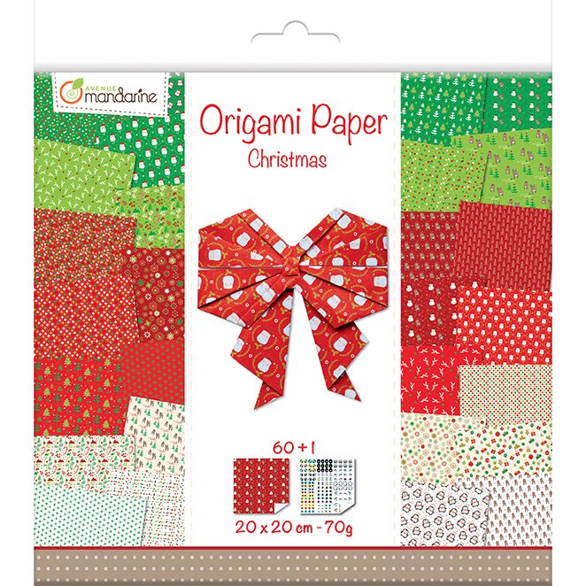 Papier origami avenue mandarine double face/uni     20x20cm noel paquet 60        feuilles