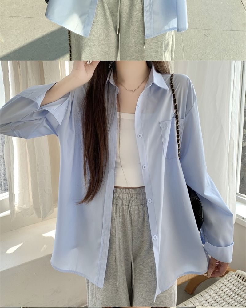 Tel tot 10 - Effen shirt met lange mouwen en afhangende schouders