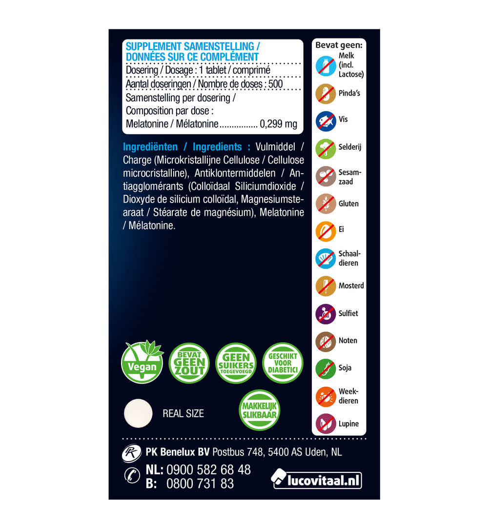 Lucovitaal Melatonine Puur 299mcg (500 tabletten)