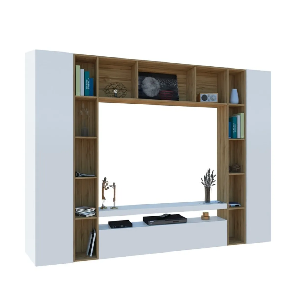 Ahd Amazing Home Design AHD Arkel WH Meuble TV moderne avec bibliothèque - Blanc