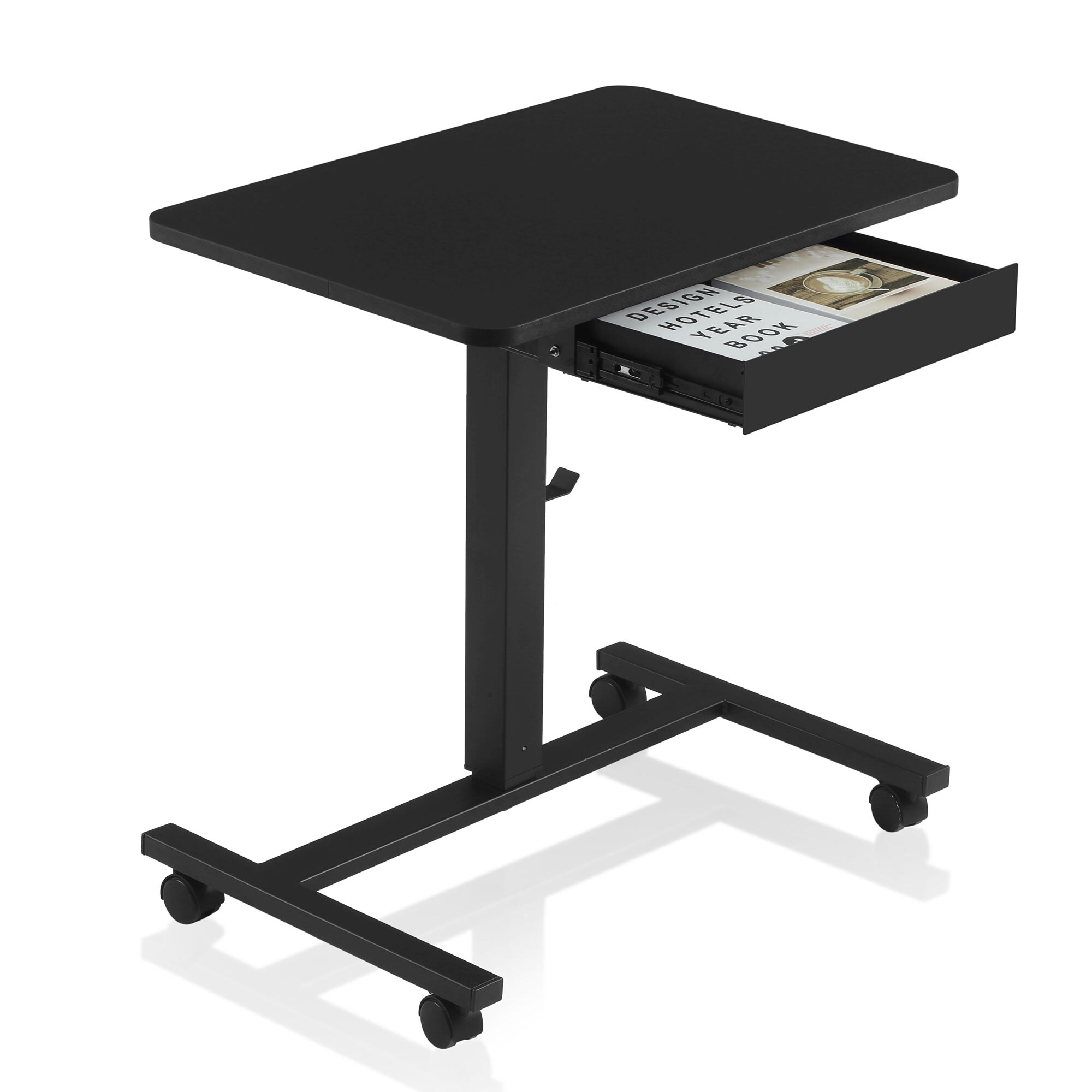 Makika Stehpult / Laptoptisch höhenverstellbar mit Rollen und Schublade in Schwarz
