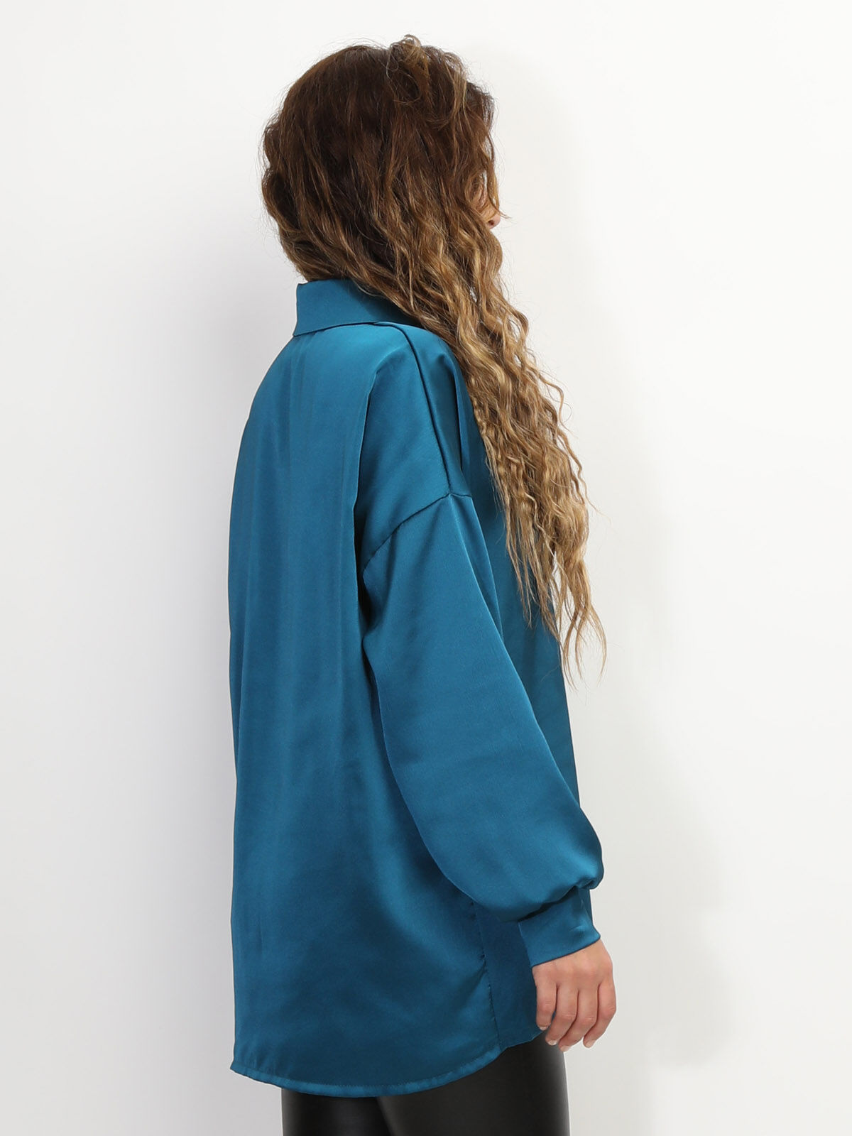 Chemise ample et satinée- Bleu