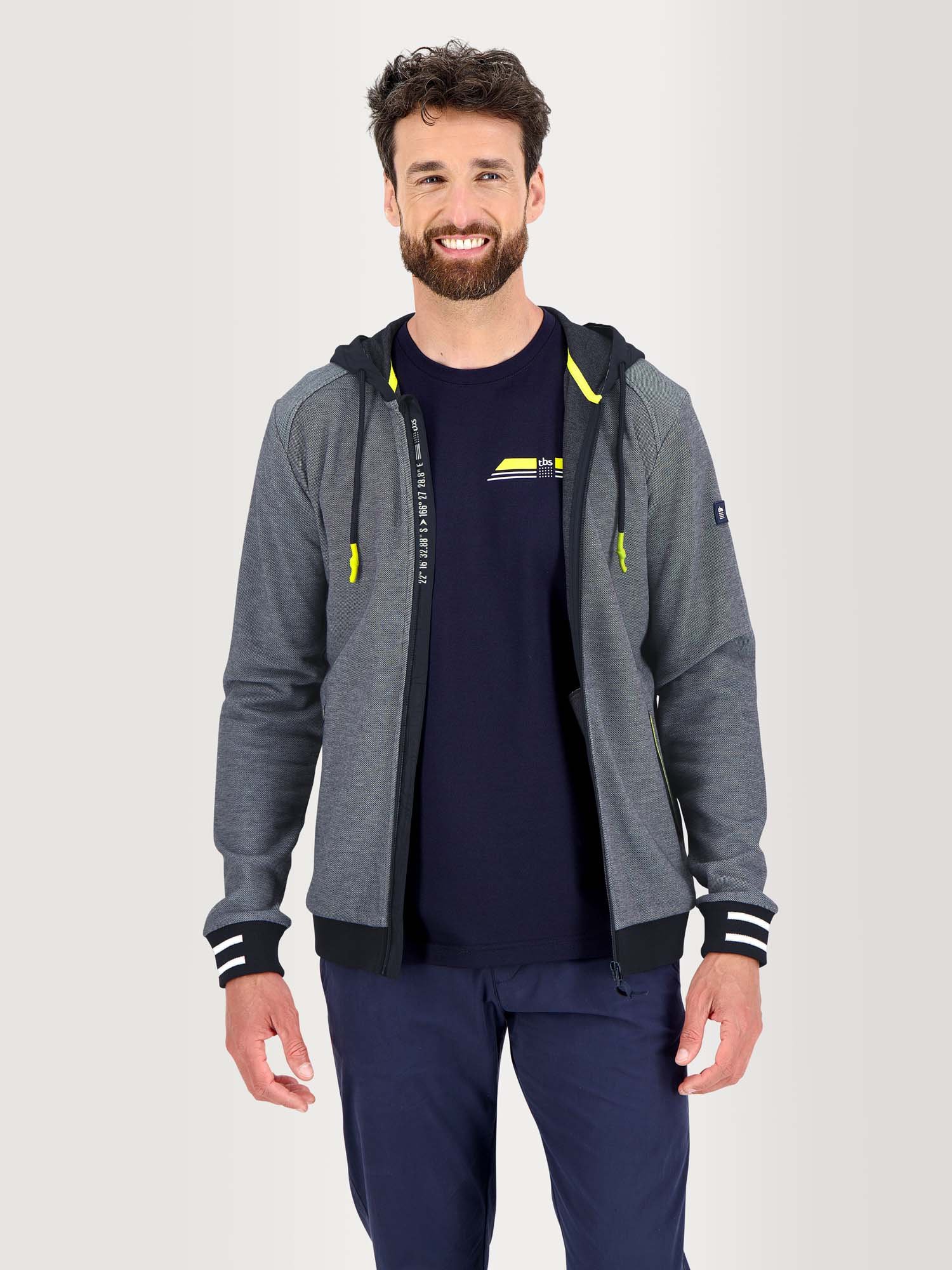 Sweat Homme Zippé A Capuche En Maille Piquée Marine