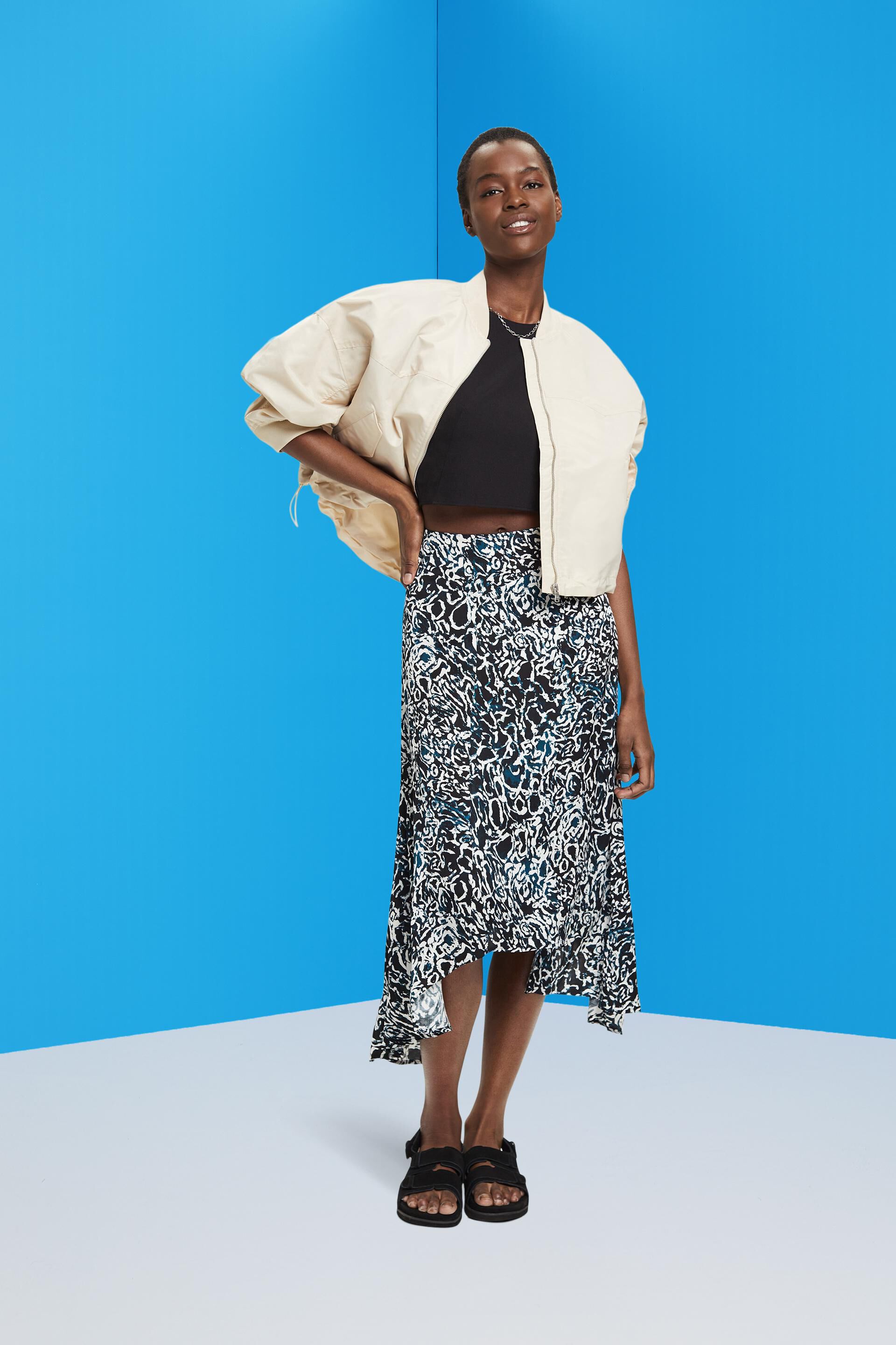 Jupe asymétrique en satin à imprimé all-over