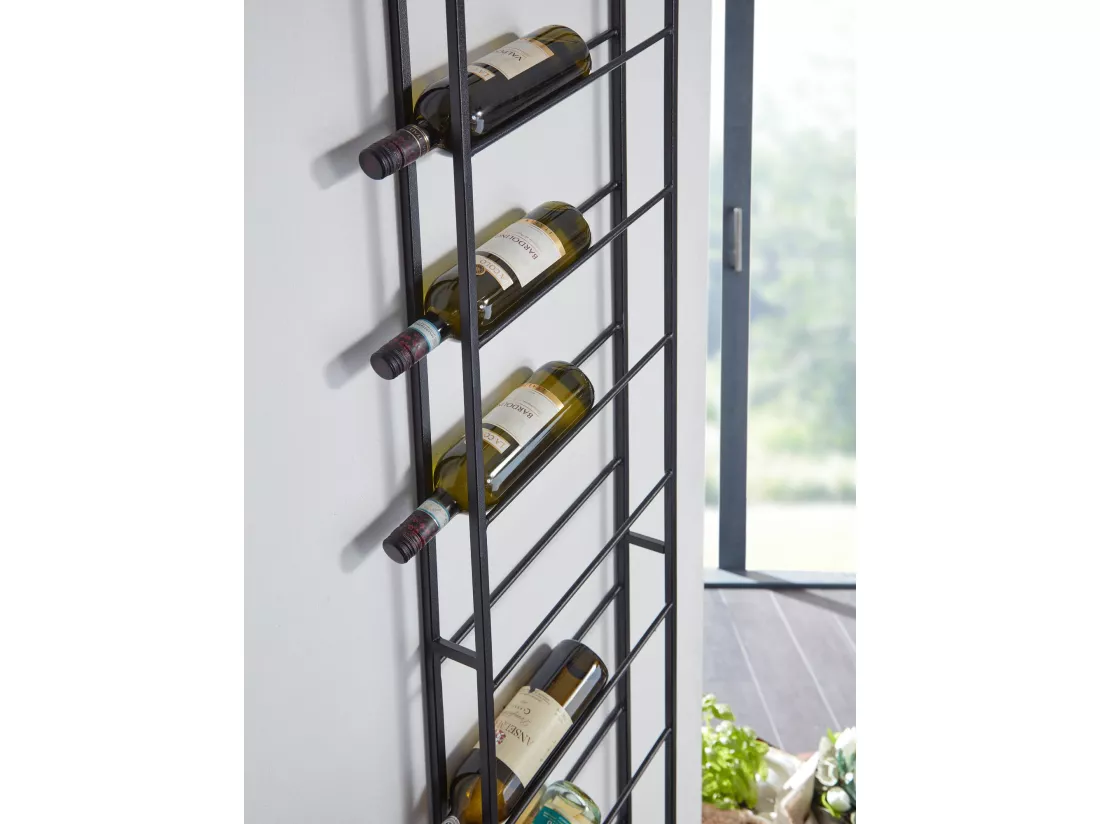 Casier à Vin Mural Métal Noir 36x150x8cm Étagère Porte-bouteilles Étroit