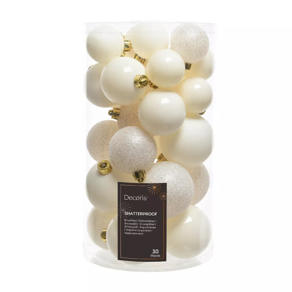 Lot de 30 boules de Noël assorties Alpine Blanc laine