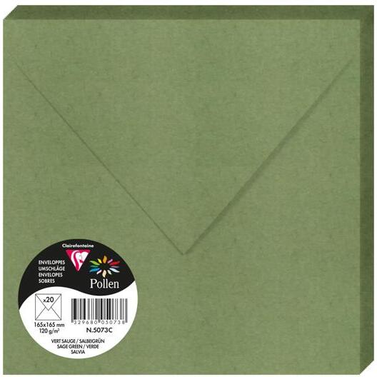Paquet de 20 enveloppes Pollen 165x165 120g/m2 - Vert sauge