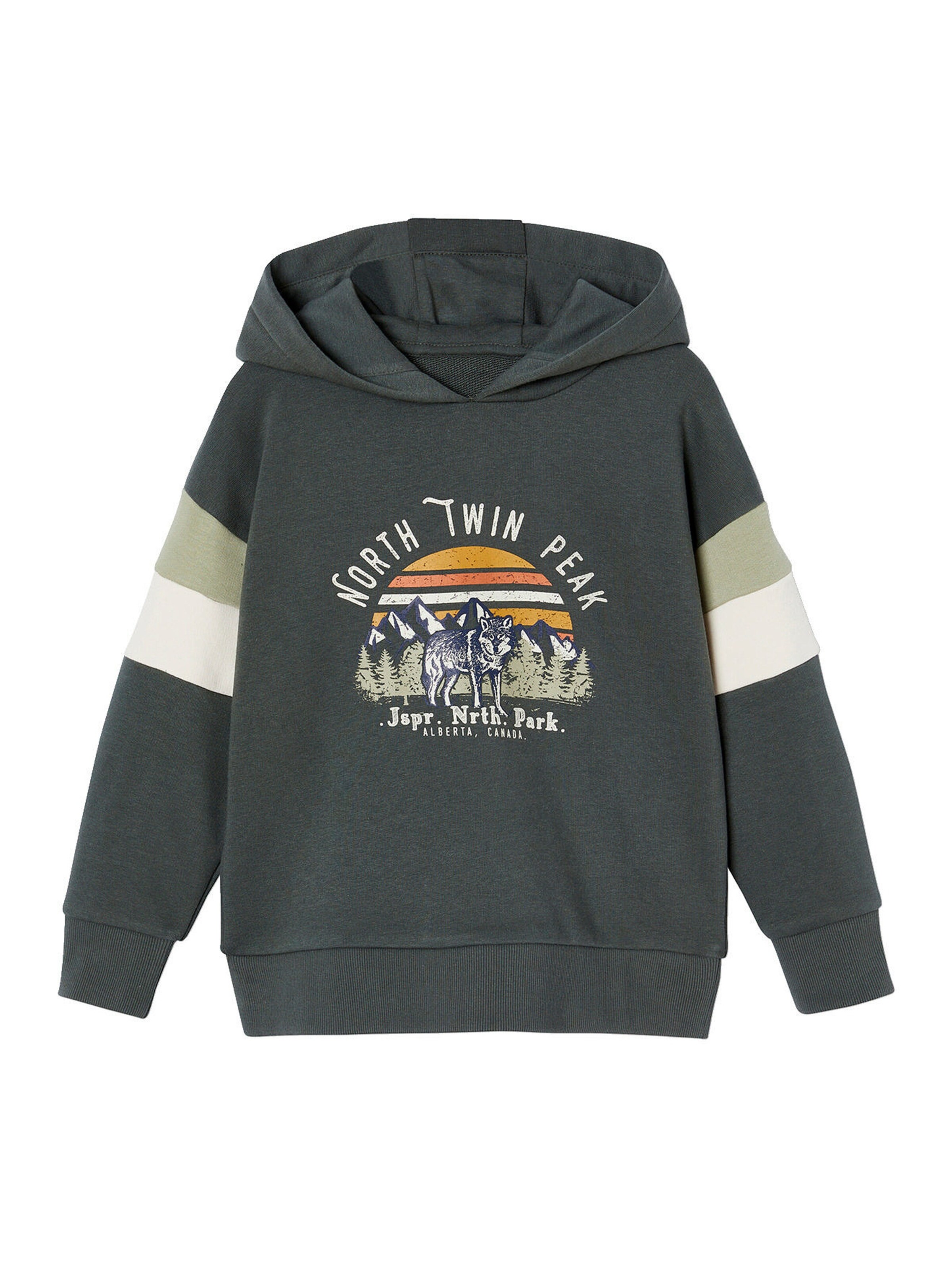 Vertbaudet Jungen Kapuzensweatshirt mit Colorblock-Ärmeln moosgrün
