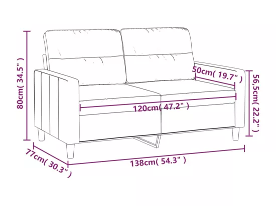 Canapé à 2 places Gris clair 120 cm Tissu