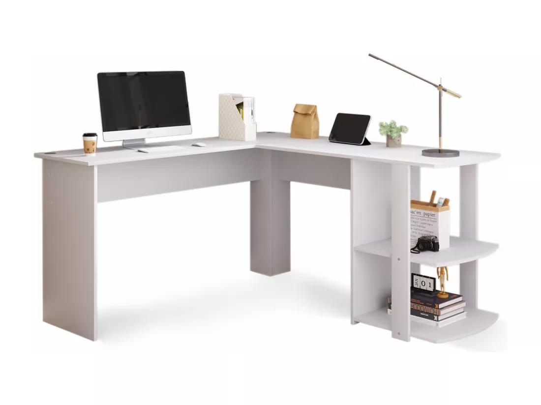 Bureau d'angle blanc-conception en l,d140cm×h75cm