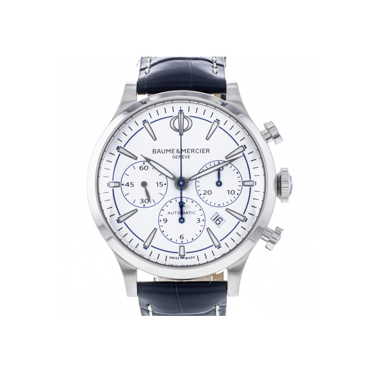 Montre d'occasion Baume et Mercier Capeland homme chronographe automatique acier bracelet cuir noir