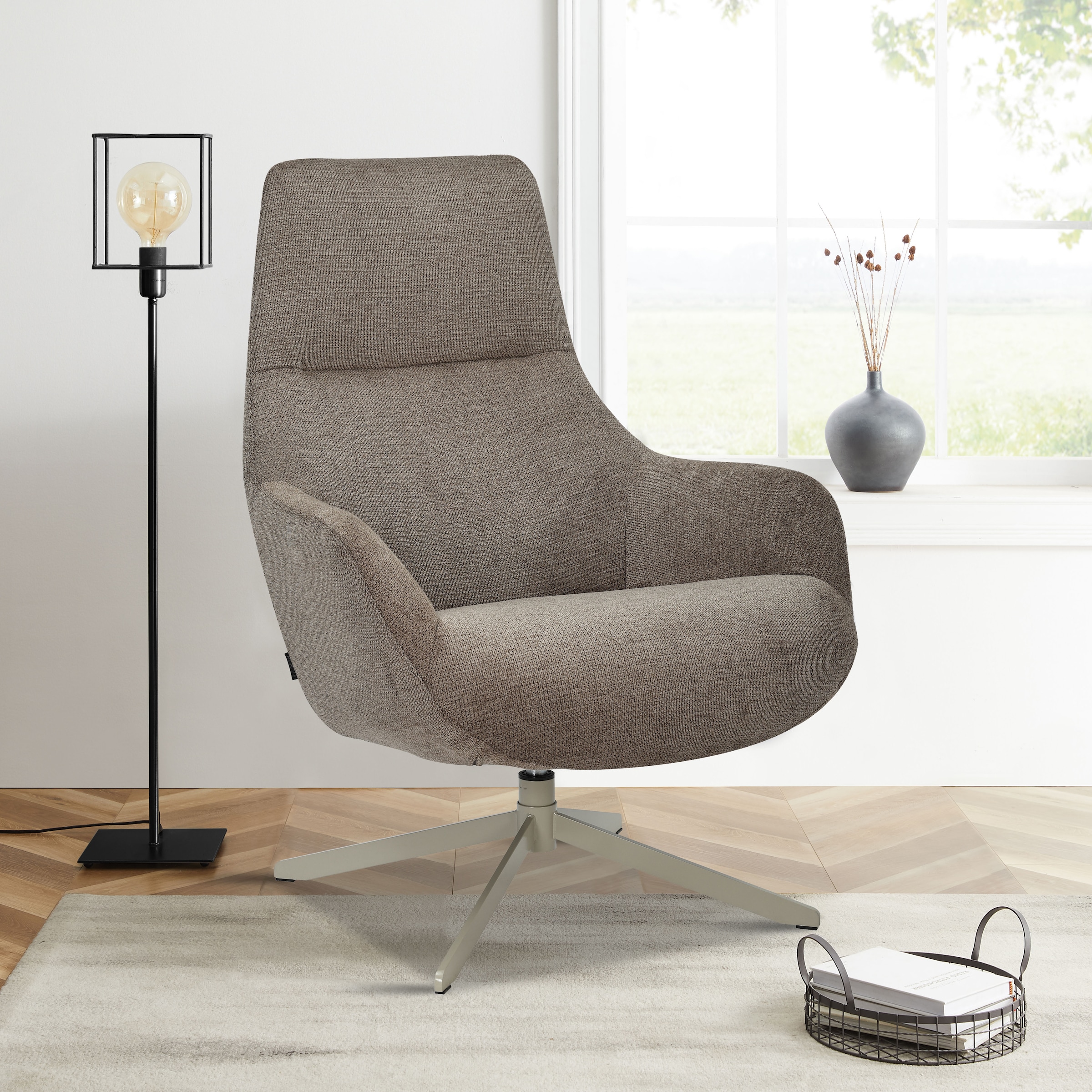 GOODproduct Drehsessel »CLARINDA moderner Ohrensessel drehbar, TV-Sessel, Relaxsessel« 360-Grad drehbar, robustes Metallgestell,