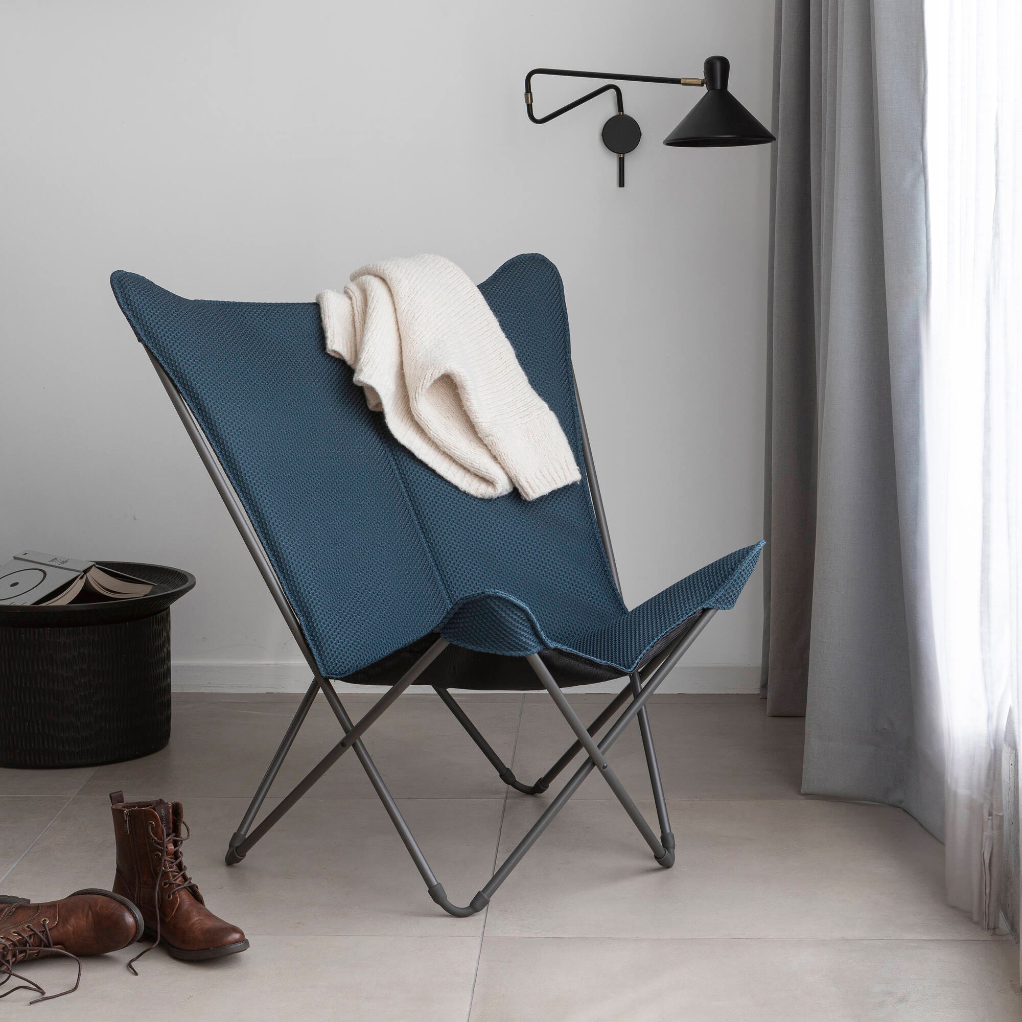 Gepolsterter Breiter Butterfly Chair Pop Up XL BeComfort® Blau Bleu Encre