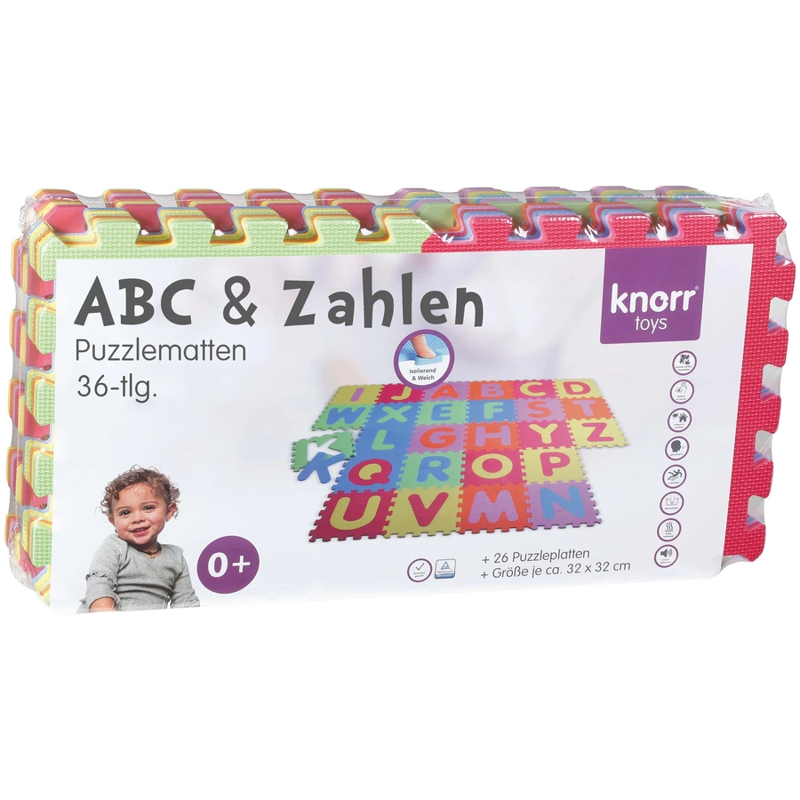 knorr toys® Puzzlematte Alphabet + Zahlen 36-tlg.30cm rot