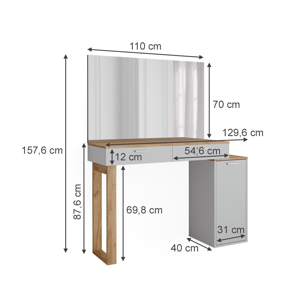 Vicco Schminktisch Regina Weiß Eiche 130 cm mit 2 Schubladen
