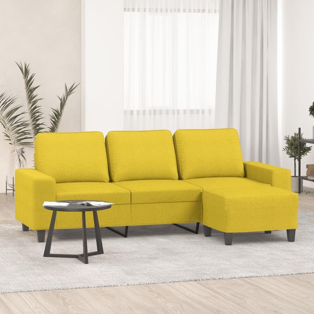 Refined 3-Sitzer-Sofa mit Hocker Hellgelb 180 cm Stoff