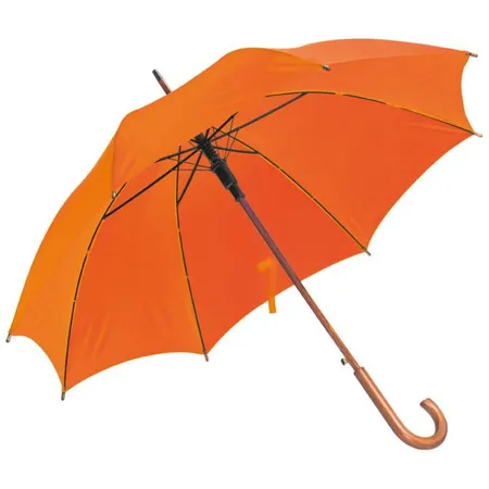 Macma Automatik-Regenschirm mit gebogenem Holzgriff und Holzspitzen, orange