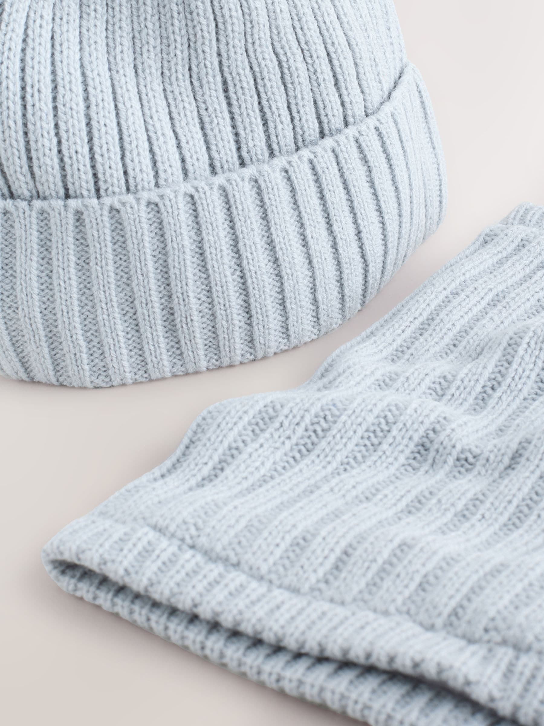 Grijs - Pom Beanie Hat & Snood Set 2 Piece (1-16yrs)
