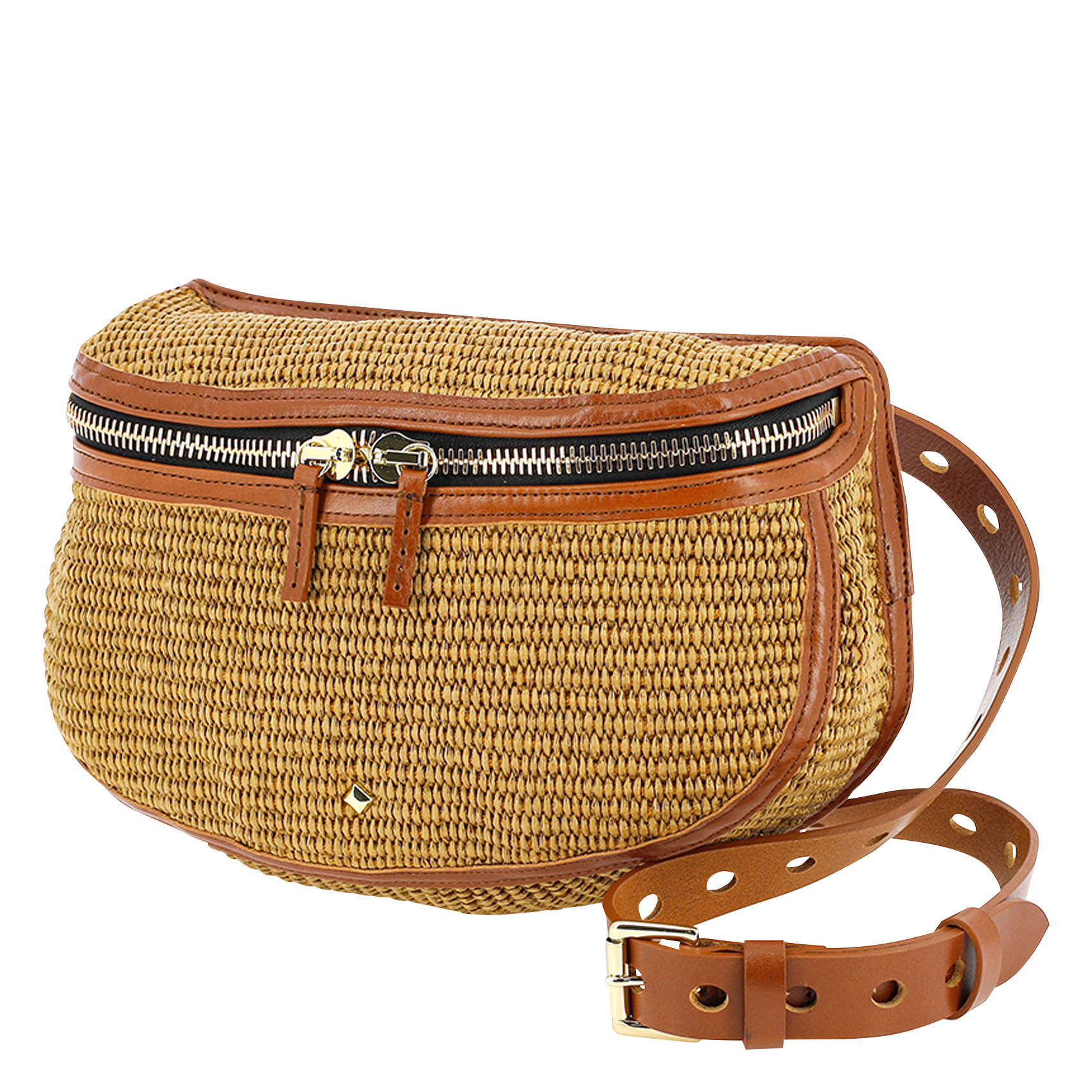 LA GRANDE LILI RAPHIA - Sac banane en raphia et cuir mélangé | Marron