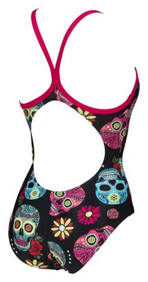 Maillot de Bain 1-pièce Arena Crazy Skulls Carnival Light Drop Back Noir Rose