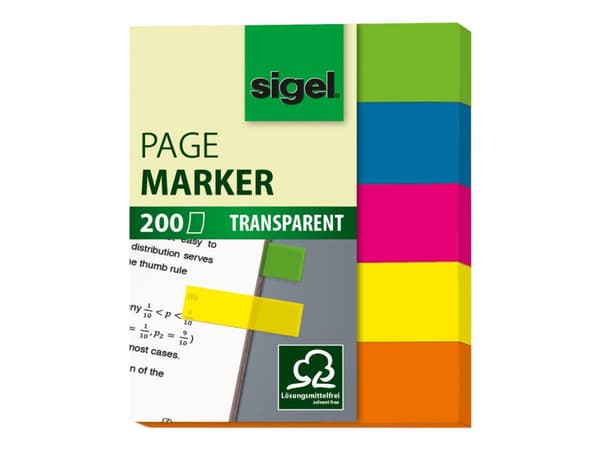 Sigel PageMarker - Sidemarkør - 12 x 50 mm - 200 ark - gjennomsiktig grønn, gjennomsiktig rosa, gjennomsiktig blå, gjennomsiktig gul, transparent ora