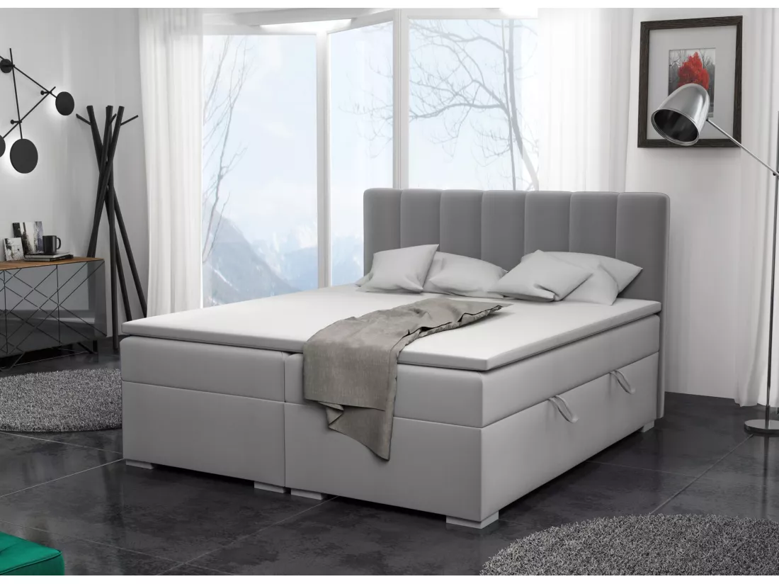 LIT BOXSPRING avec surmatelas Monaco 180x200 cm, gris clair (Jasmine 90)