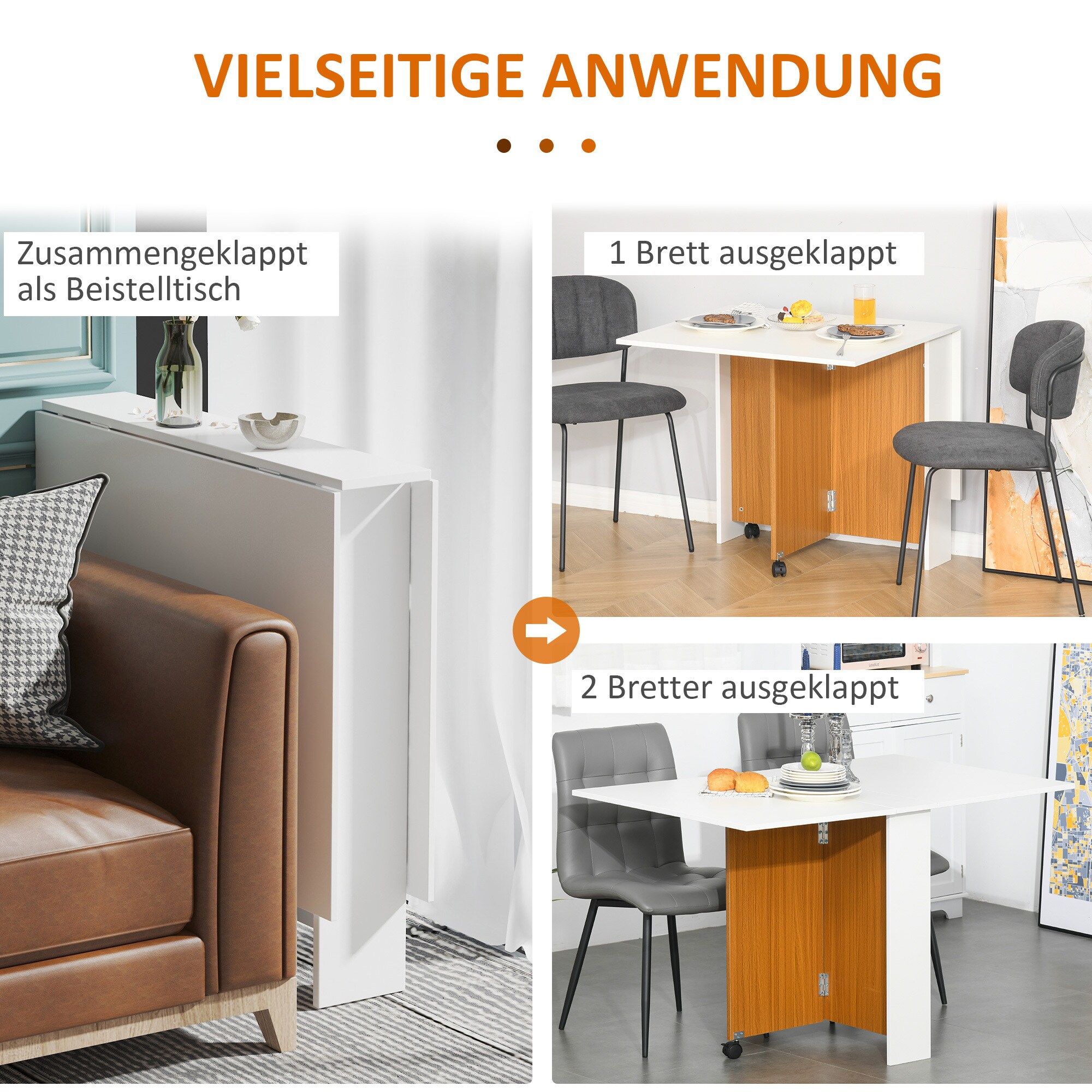 HOMCOM Klapptisch mit klappbarer Tischplatte weiß, natur 120L x 80B x 73H cm