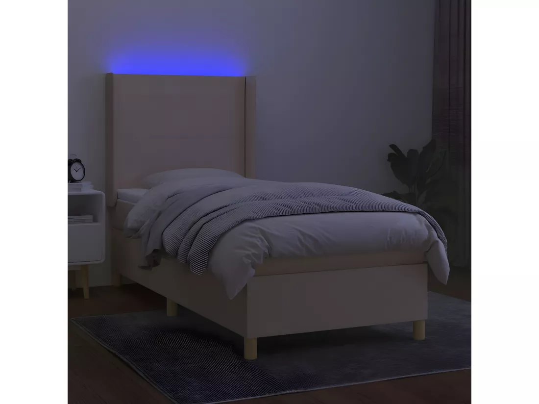 Sommier tapissier avec matelas et LED Crème 80x200cm Tissu