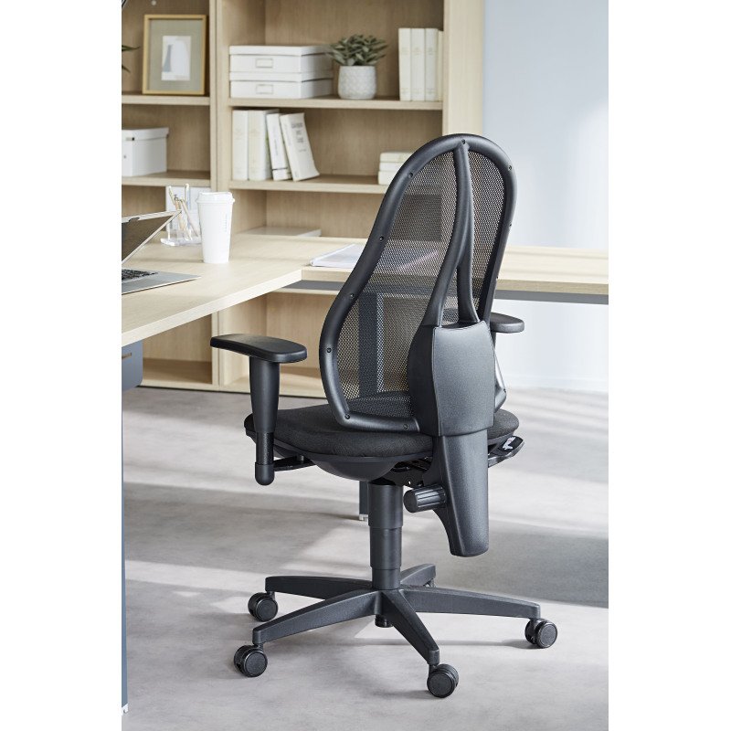 Chaise de bureau Holly tissu et maille - Dossier maille - avec ou sans accoudoirs - Mécanisme Contact permanent - Pied noir
