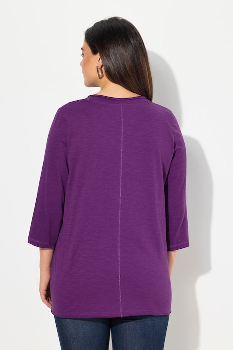 Shirt, Metallic-Nähte, V-Ausschnitt, 3/4-Arm