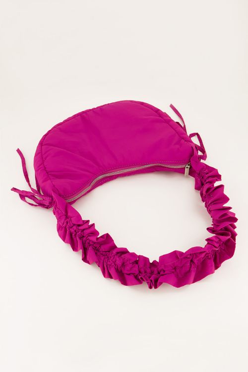 Fuchsia crossbody tas met ruffles