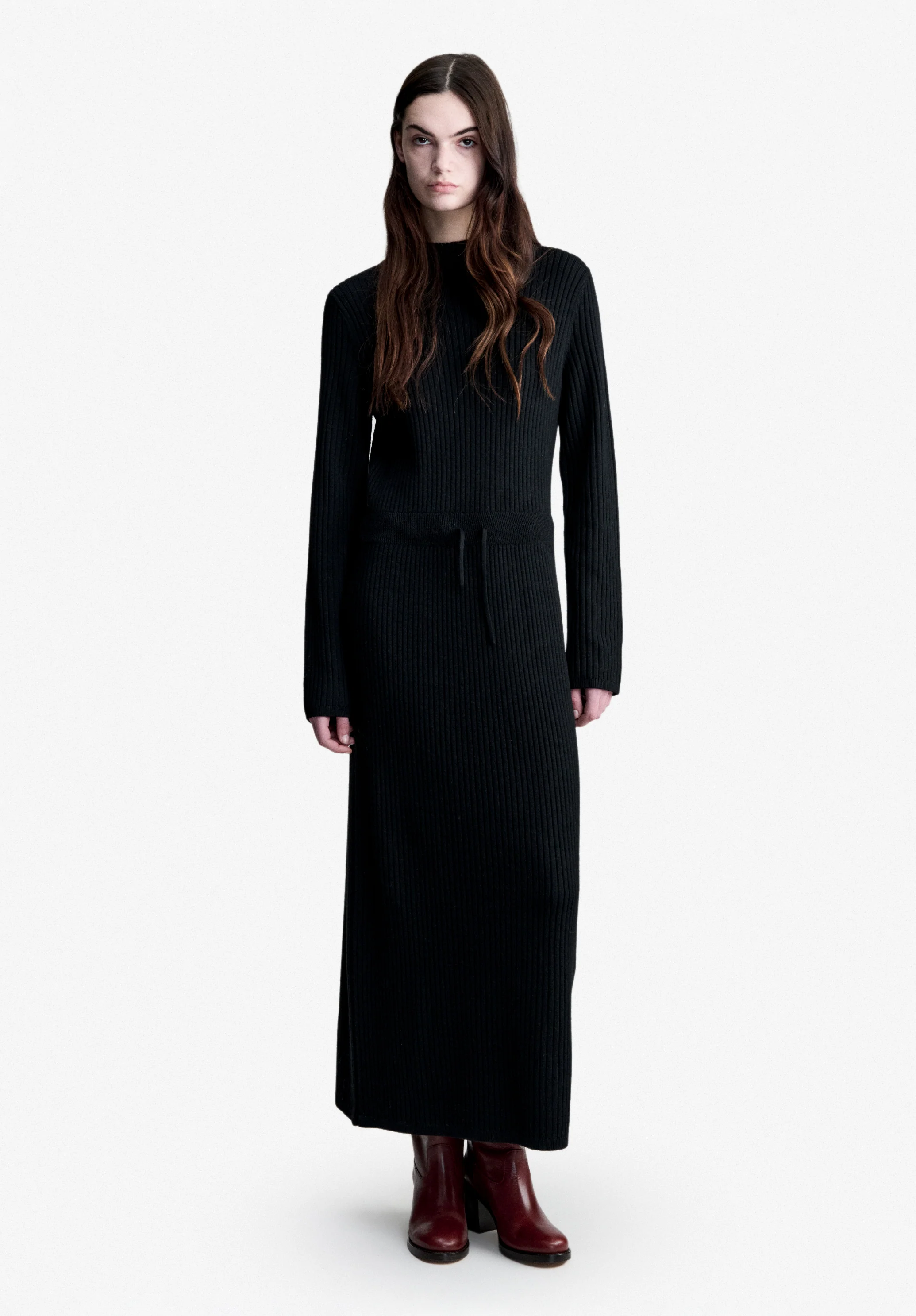 Robe longue en laine noire - Noir