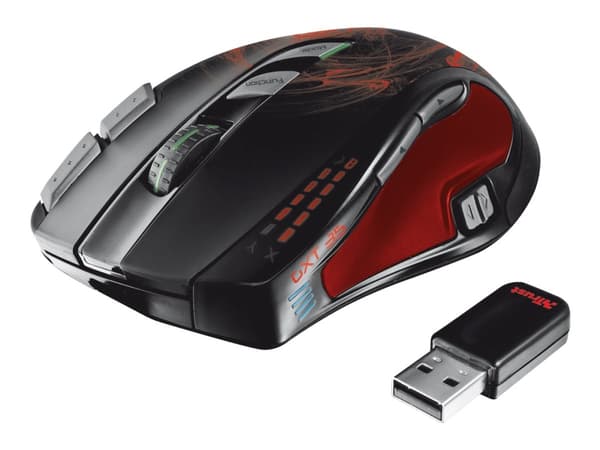 Trust GXT 35 - Mus - laser - 11 knapper - trådløs - 2.4 GHz - USB trådløs mottaker