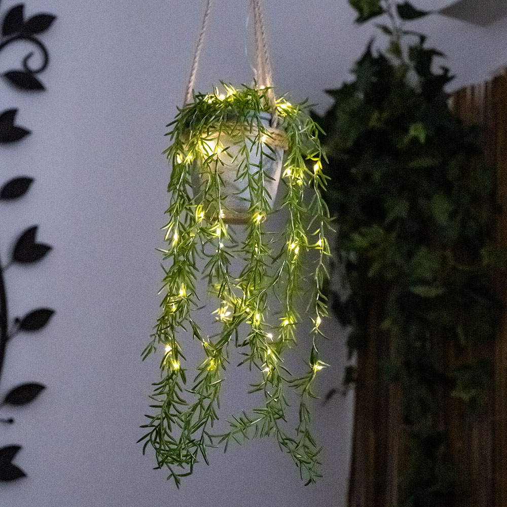 LED Solarleuchte, Kunstpflanze, Hanfseil, grün, H 90 cm