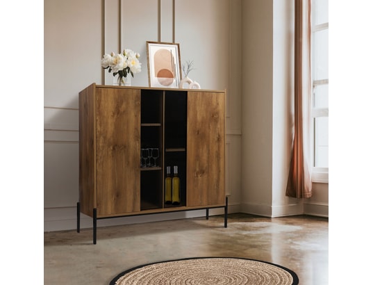URBAN LIVING - Buffet 2 portes helio en bois et métal - marron et noir