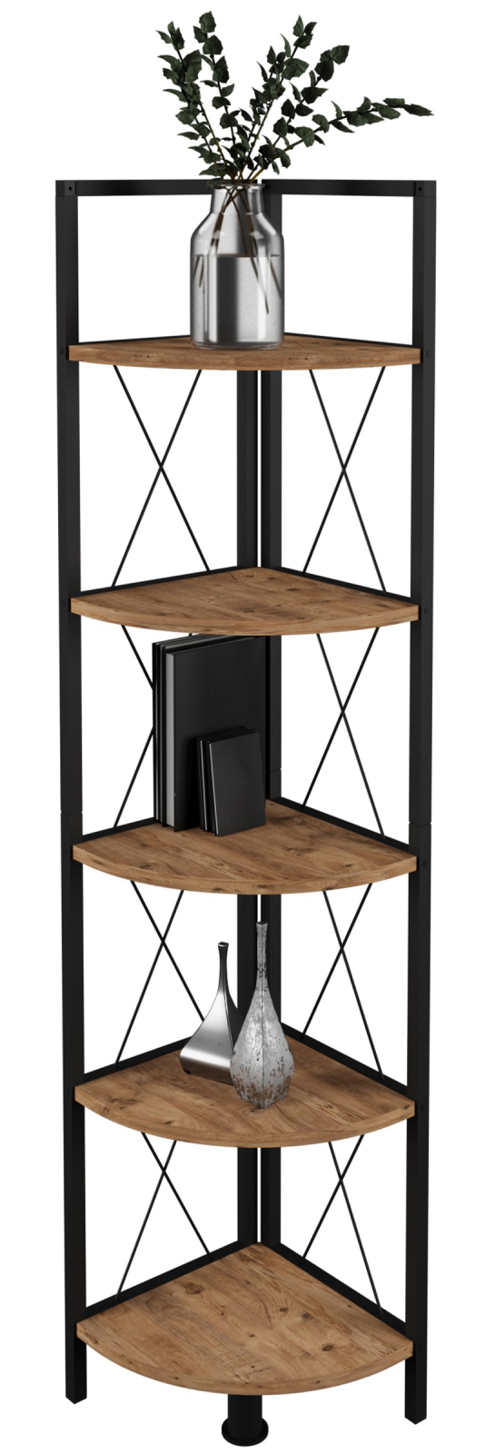 Eckregal INSASI 5 - Honig Eiche-schwarz - 160 cm hoch