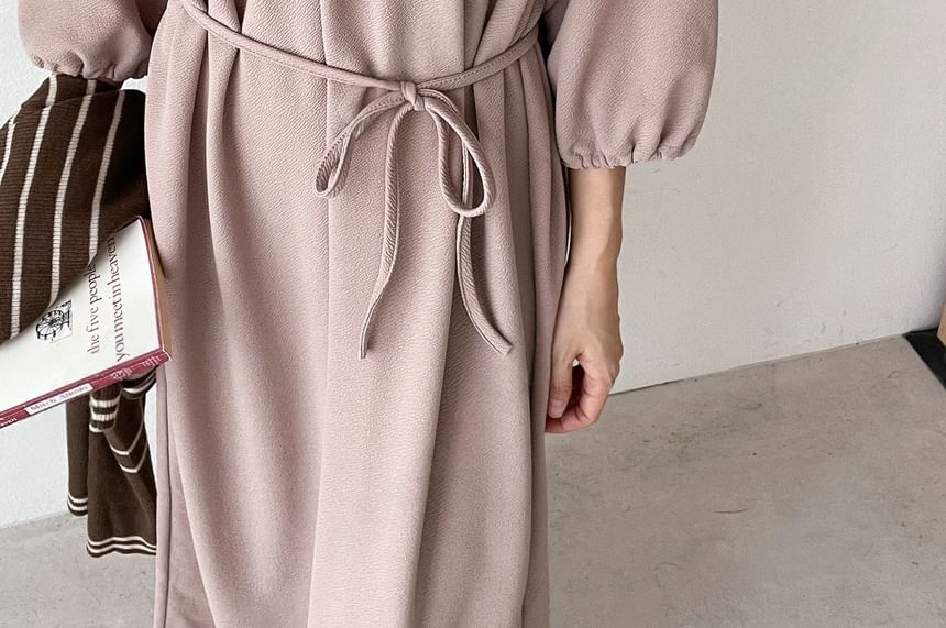 Chubby Girl - 3/4-mouw effen losse midi-jurk