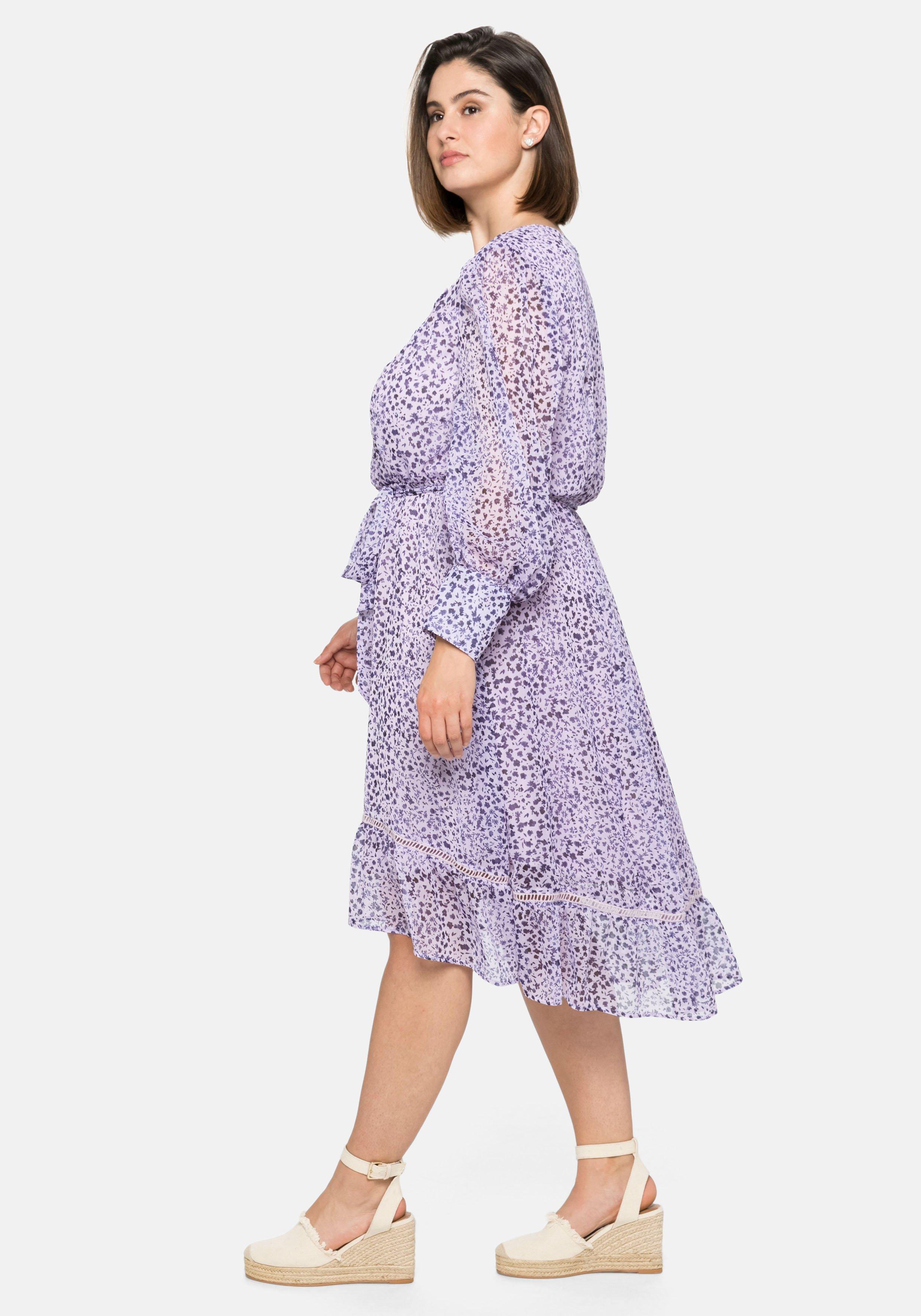 Chiffonkleid mit Alloverprint und Bindeband