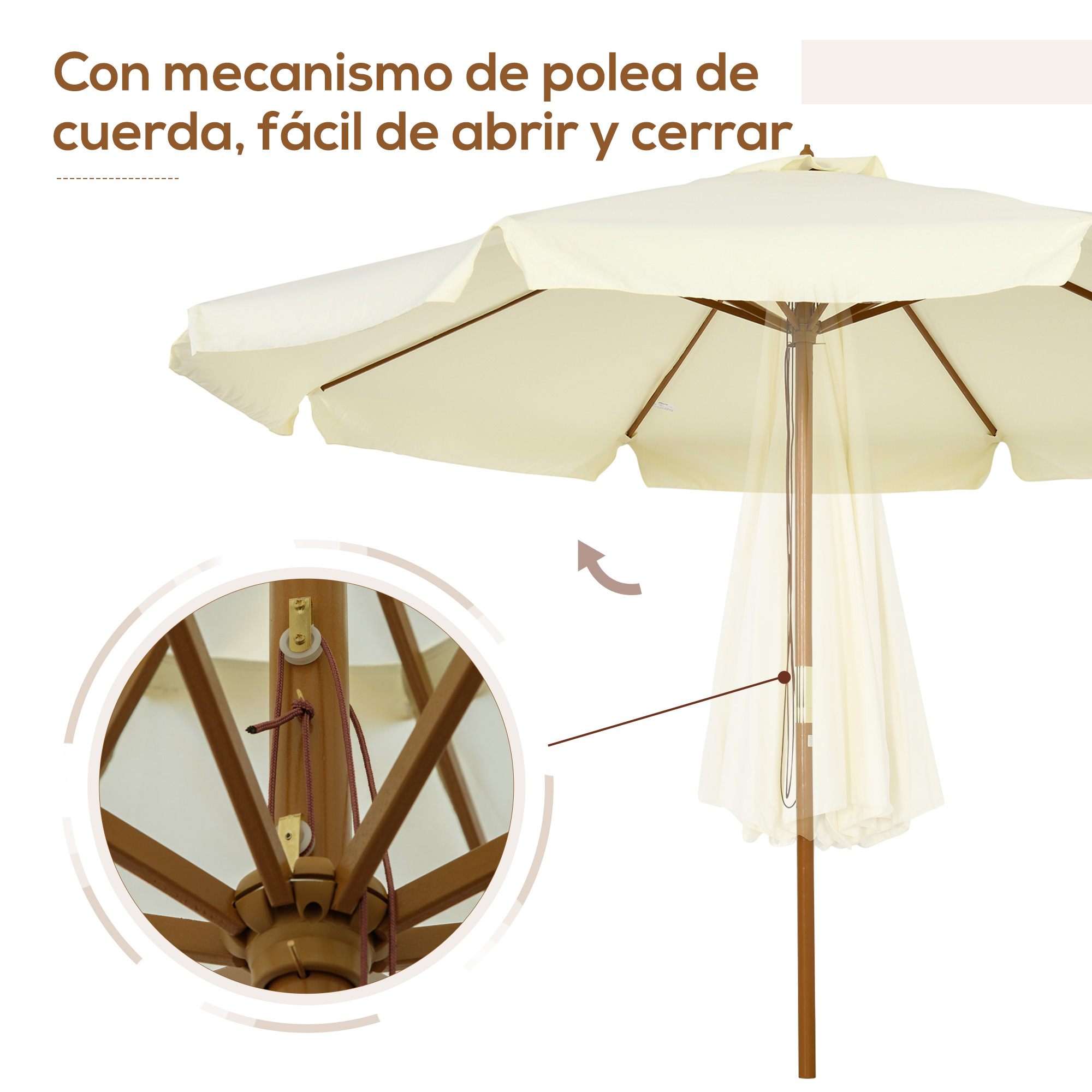 Guarda-sol de jardim Outsunny Cream
