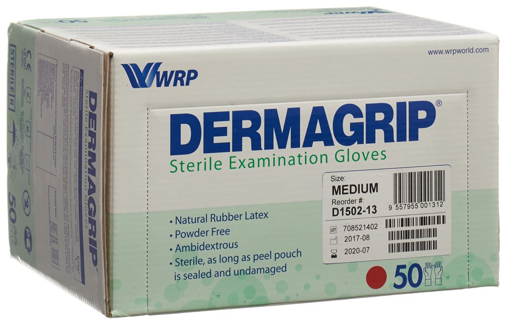 DERMAGRIP Untersuchungs-Handschuhe Latex<br>50 Paar, M, steril