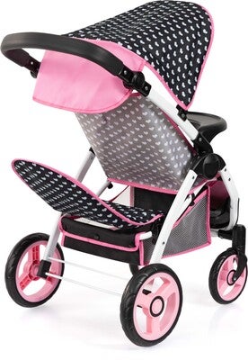 Bayer Design Twin Star Tvillingdukkevogn, Svart/Rosa