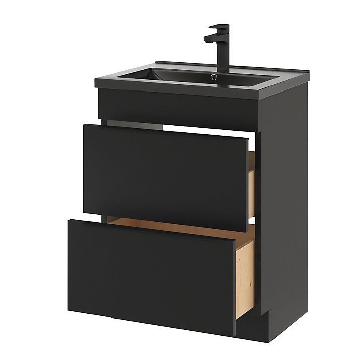 Ensemble salle de bains l.60 cm meuble à poser Imandra noir mat + plan vasque céramique noir
