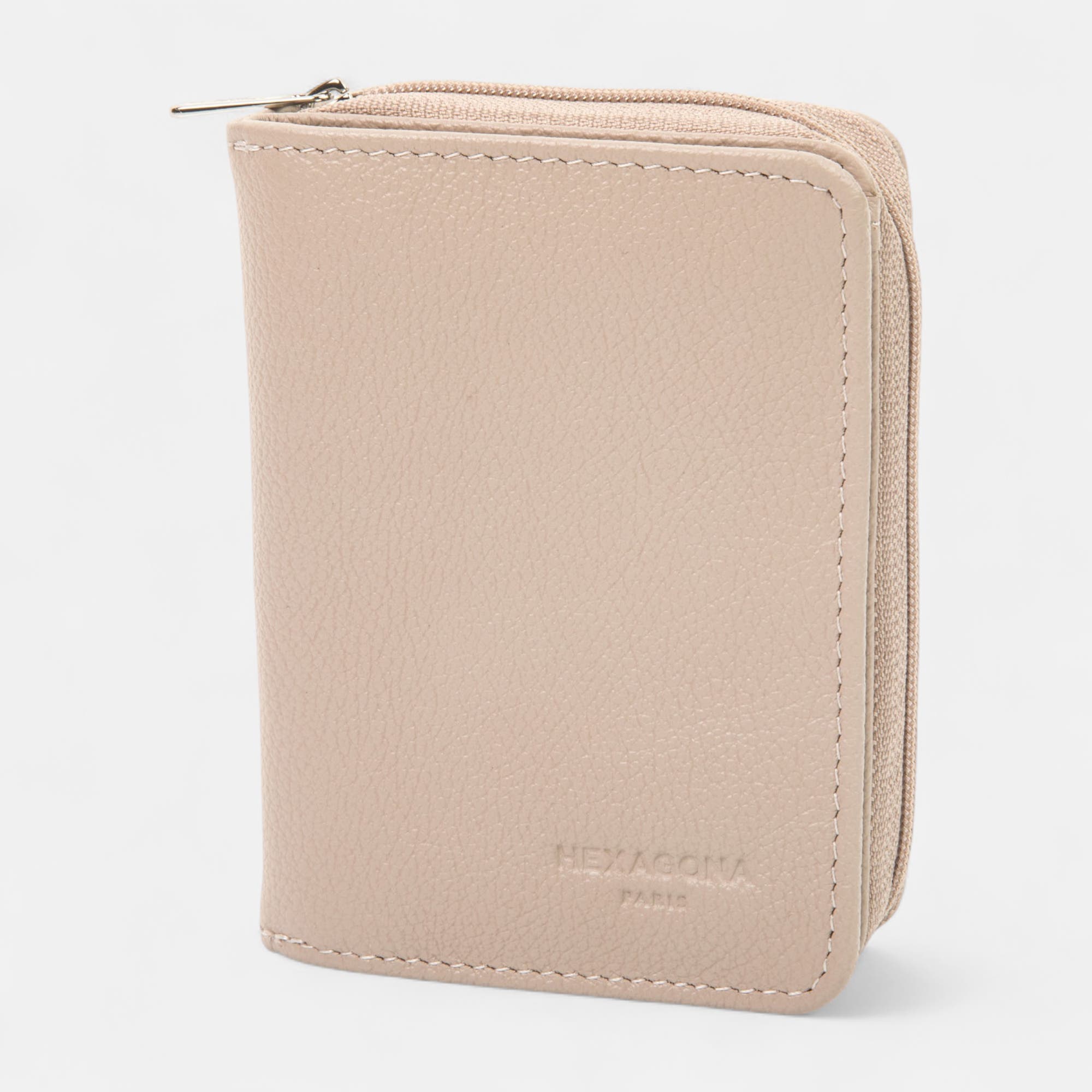 Petite maroquinerie en cuir beige