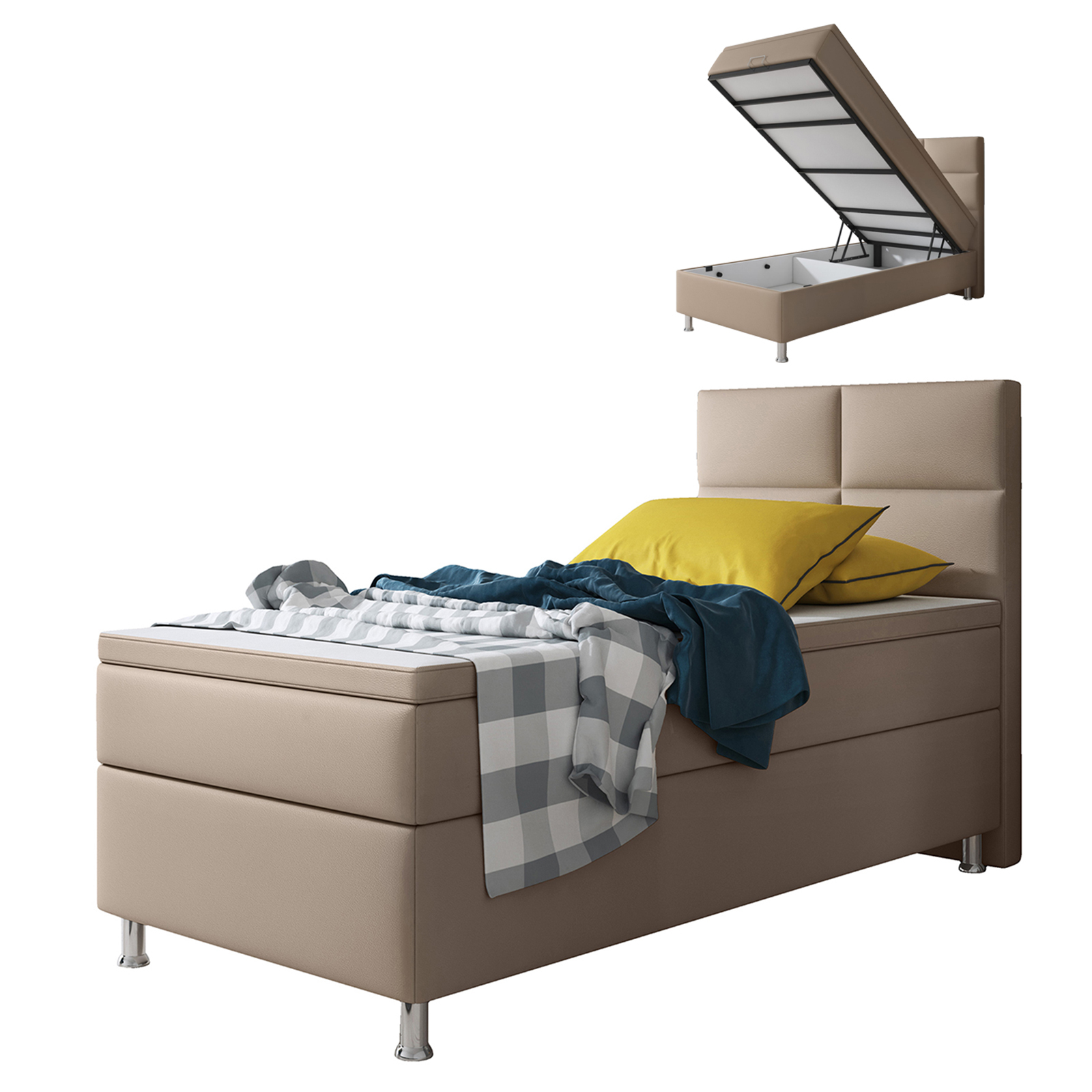 Boxspringbett-Design - muddy -mit Bettkasten - H3 - 90x200 cm