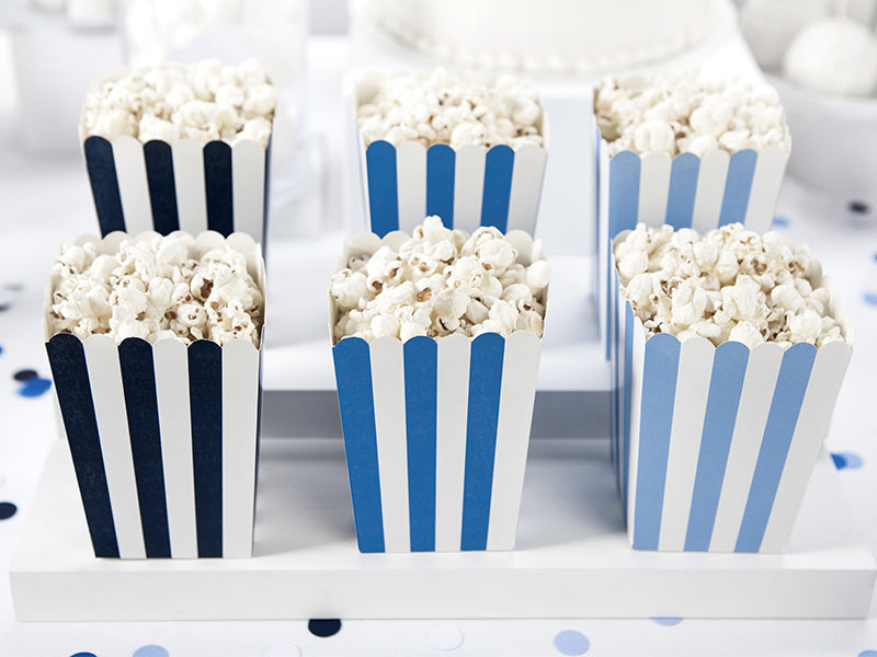 Popcorn Bakjes Blauw Mix 12,5cm 6st