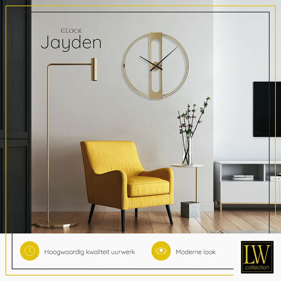 LW Collection Wandklok Jayden goud 60cm