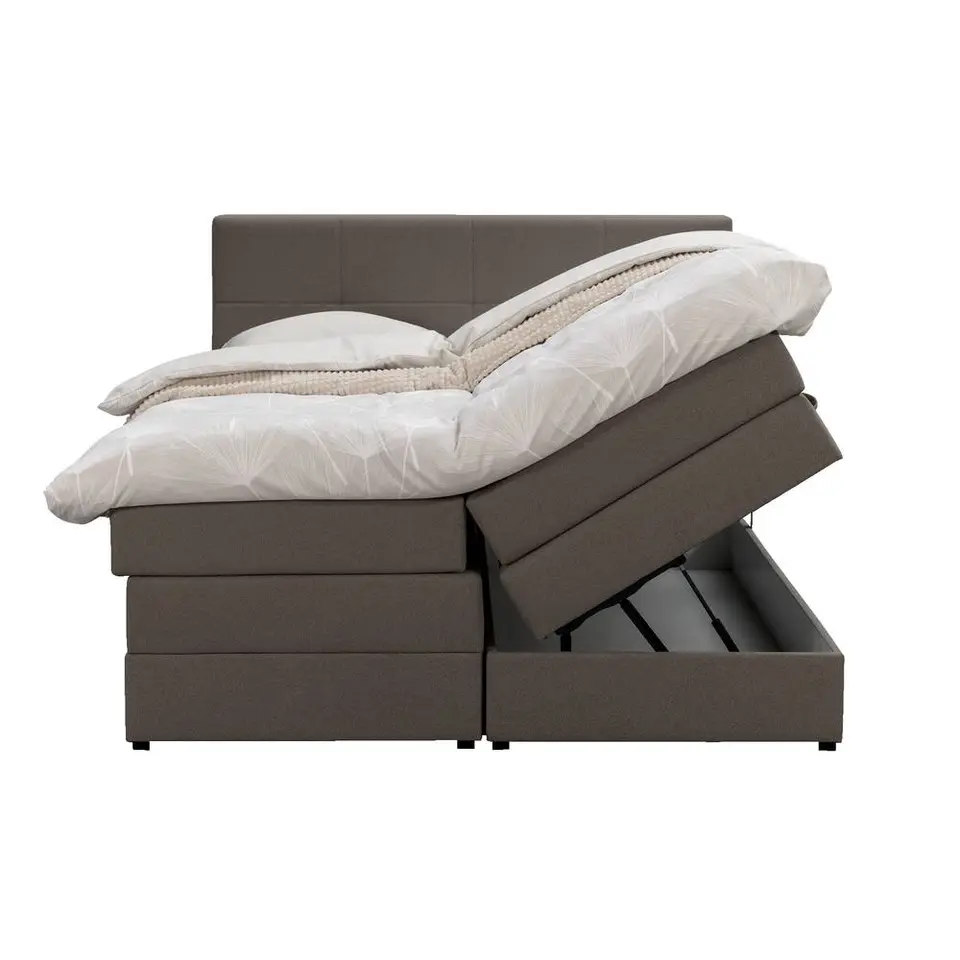 Boxspring met opbergruimte Liv geblokt - donkerbruin - 180x200 cm