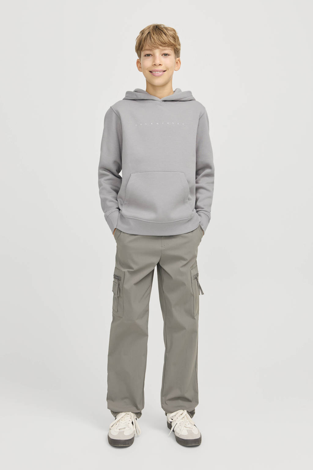JACK & JONES hoodie JJESTAR met tekst grijs