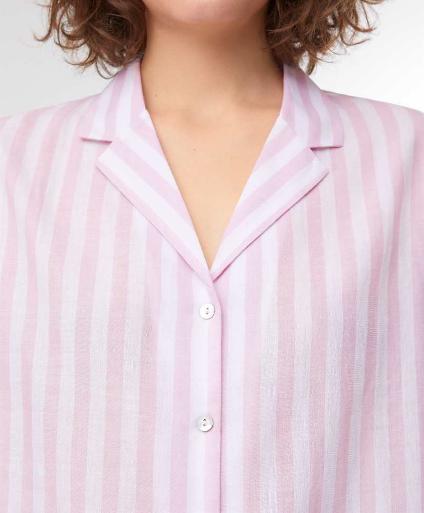Camisa de manga curta, 100% algodão, listrada.