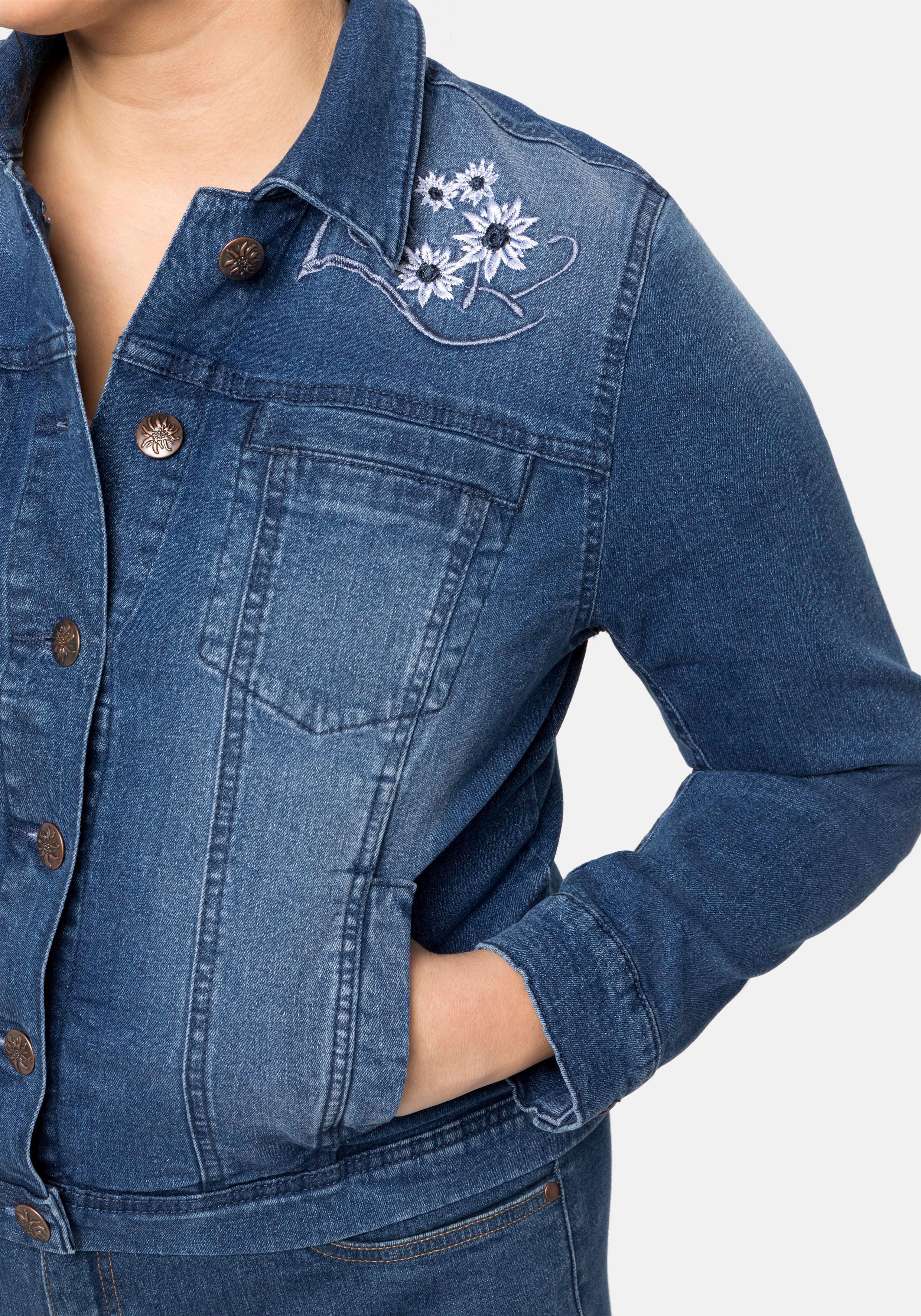 Kurze Jeansjacke mit Trachten-Stickereien